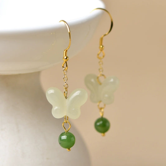 Women's Fashion Butterfly Hetian Jade Earrings