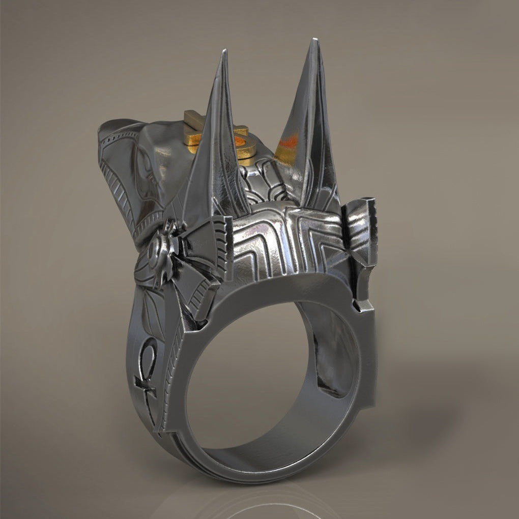 Fashion Men's Retro Anubis Wolf Head Ring