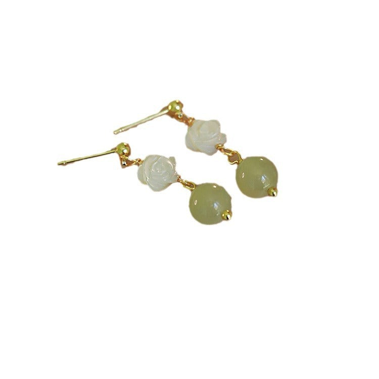 Natural Fritillary Hetian Jade Earrings