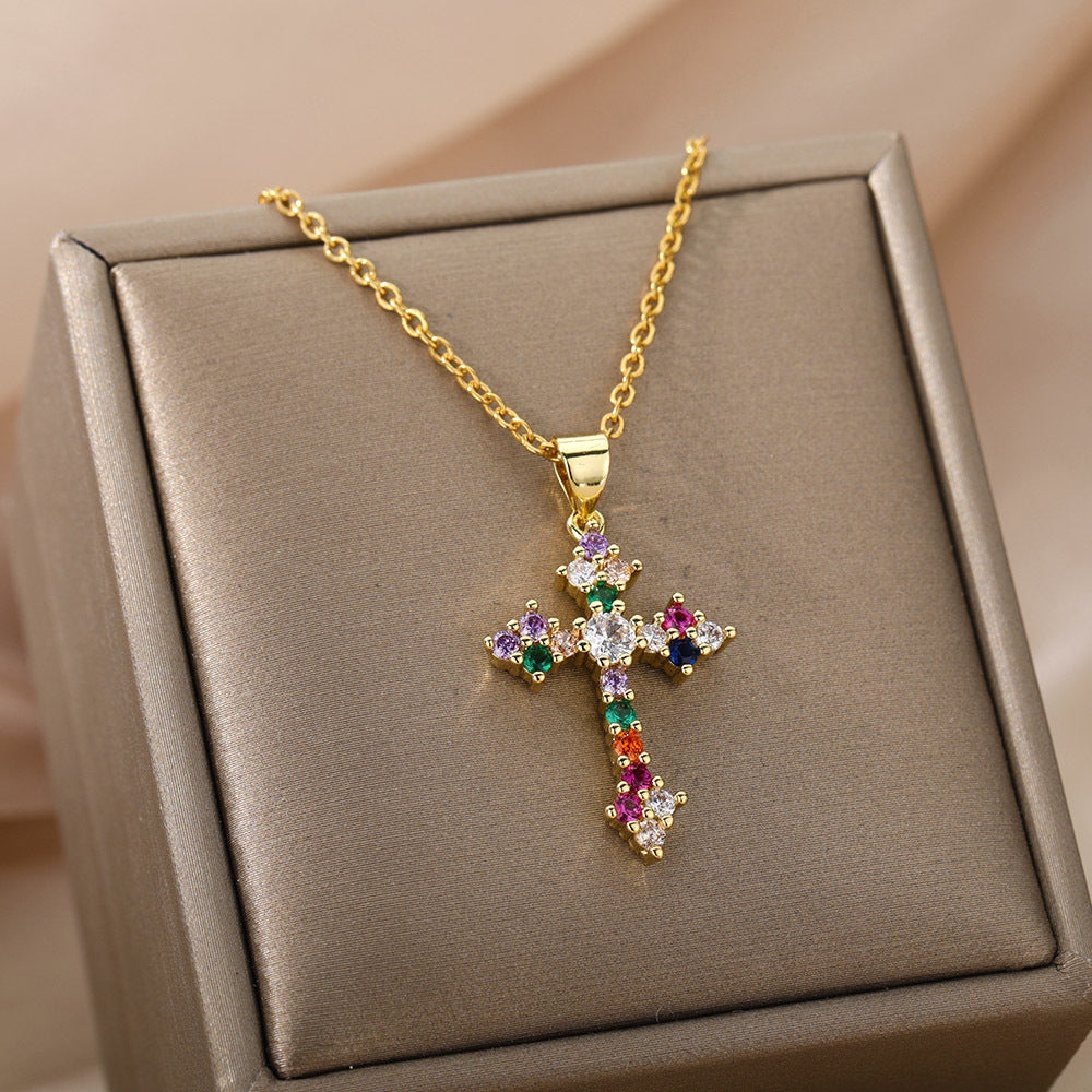 Zirconium Cross Pendant Necklace