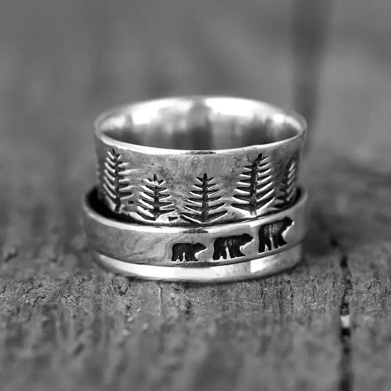 Silver Elephant And Forest Ring