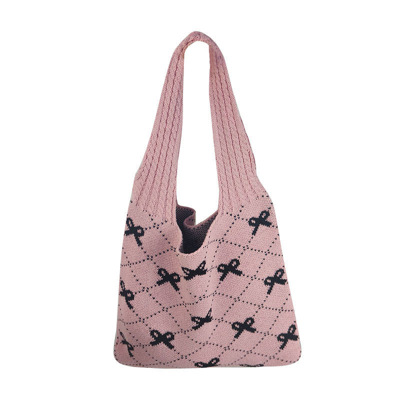 Bow Knitted Woven Bag