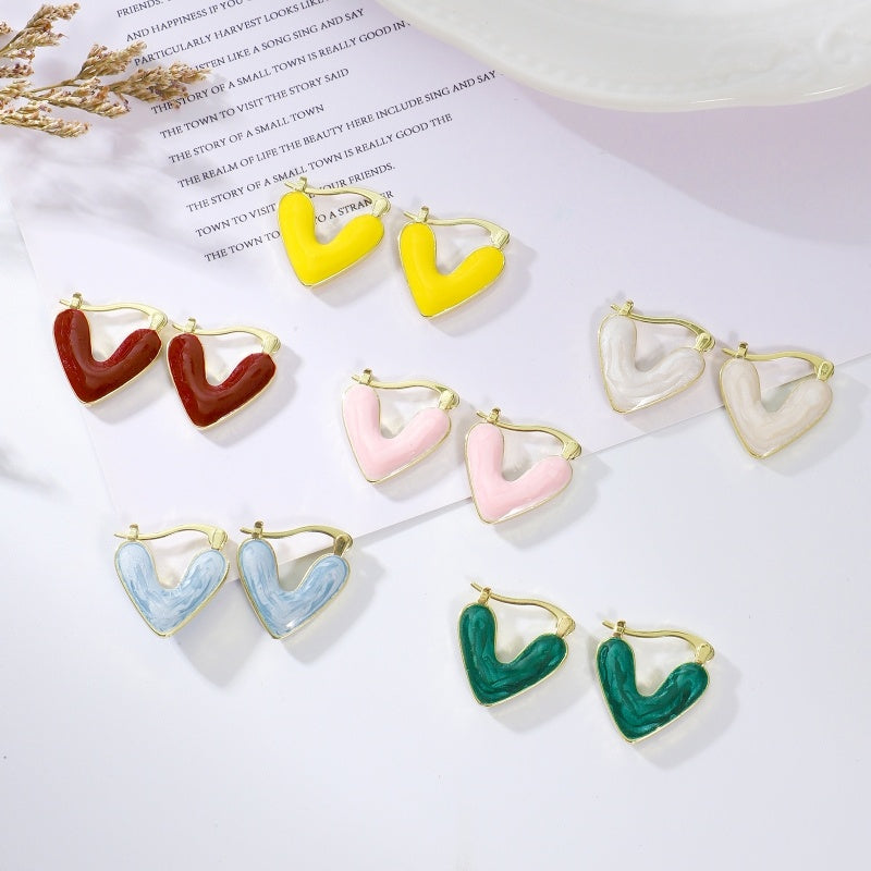 Minimalist Heart-shaped Drop Glazed Earrings