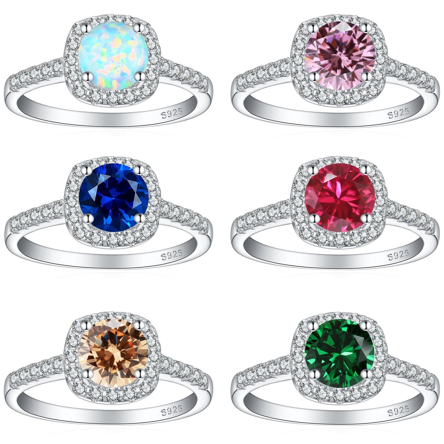 Crystal Colored Gems S925 Sterling Silver Ring For Women