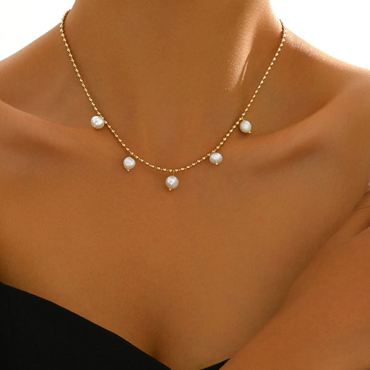 Elegant Gold-Tone Pearl Drop Anklet