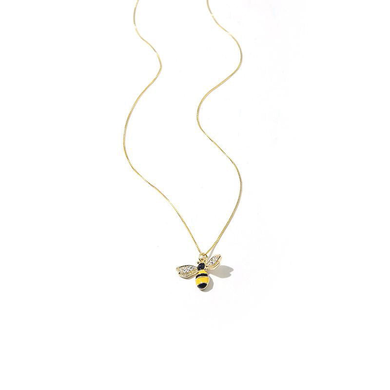 Bee Zircon Drip Glazed Pendant Necklace