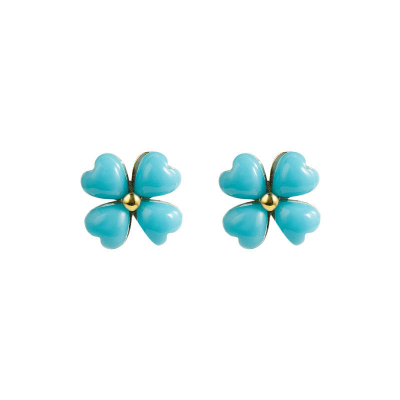 Turquoise Clover Gold Base Stud Earrings