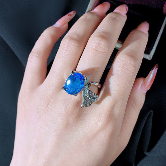 Tan Sang Blue Water Drop Pear Ring