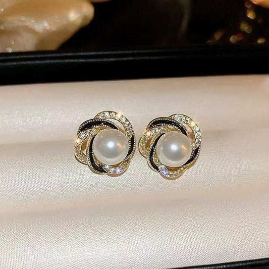 Light Luxury Diamond-Encrusted Red Pearl Earrings