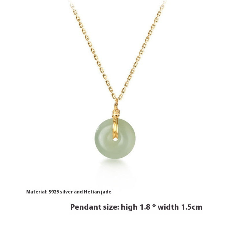 Round Jade Pendant Clavicle Chain S925 Silver Necklace