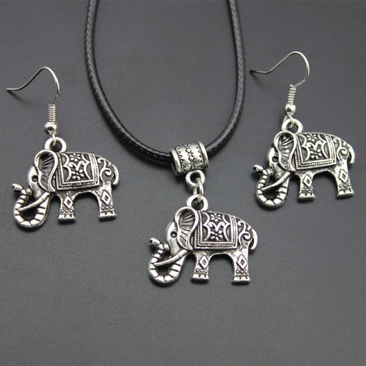 Alloy Elephant Necklace Earrings Jewelry Set