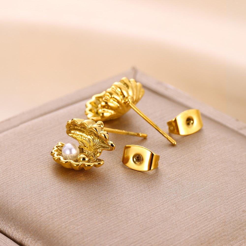 18K Gold Stainless Steel Studs Ocean Series Piercing Earrings