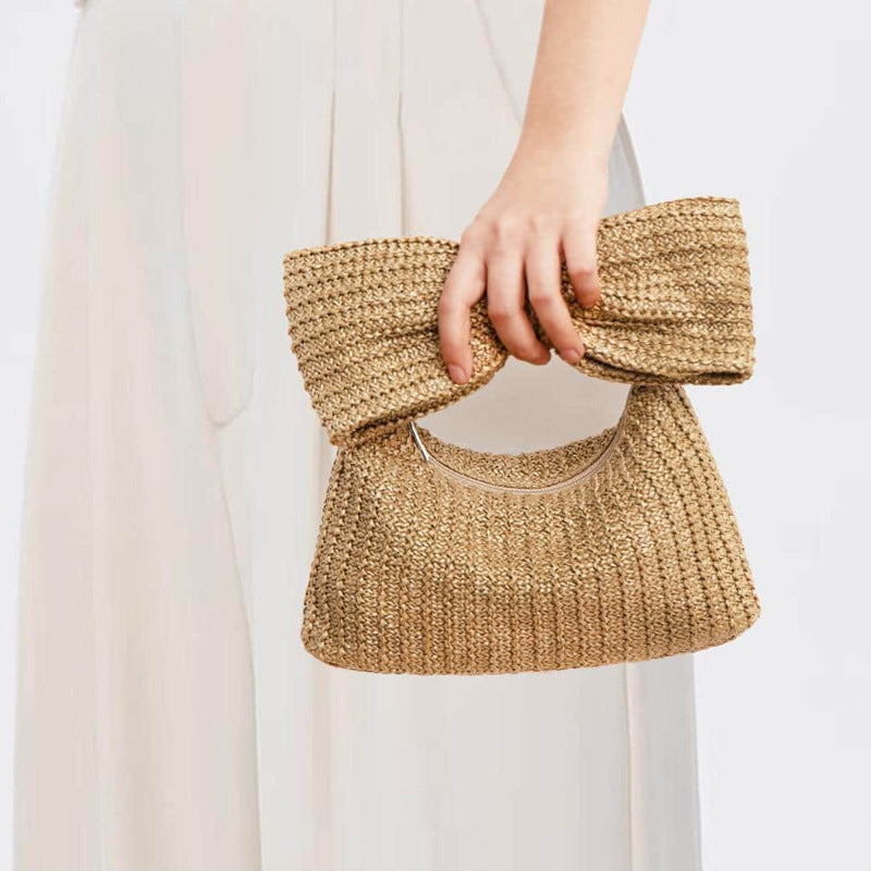 Minimalist Bowknot Straw Handbag