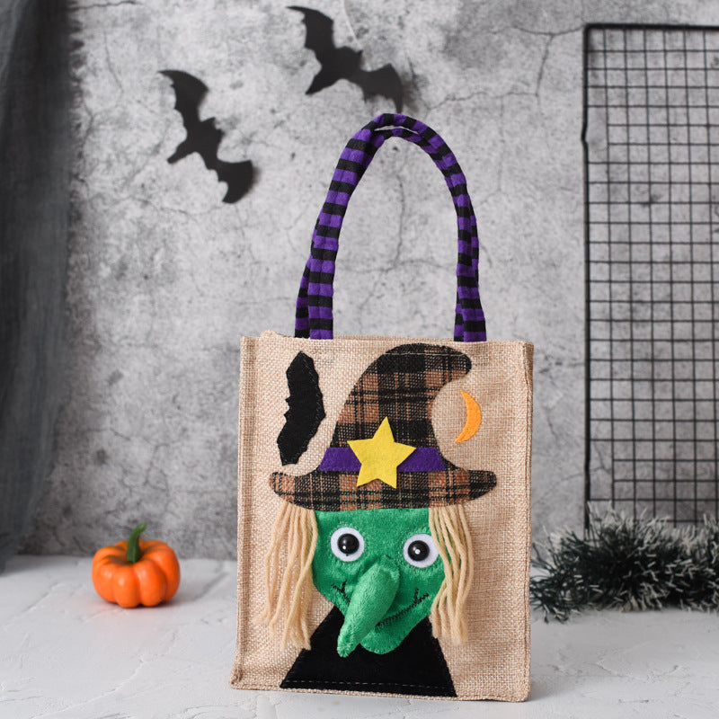 Halloween Candy Tote Bag For Kids Funny Creative Witch Skull Pumpkin Gift Handbag