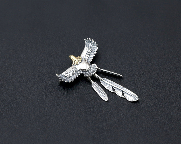 S925 Thai Silver Feather Creative Eagle Pendant Necklace