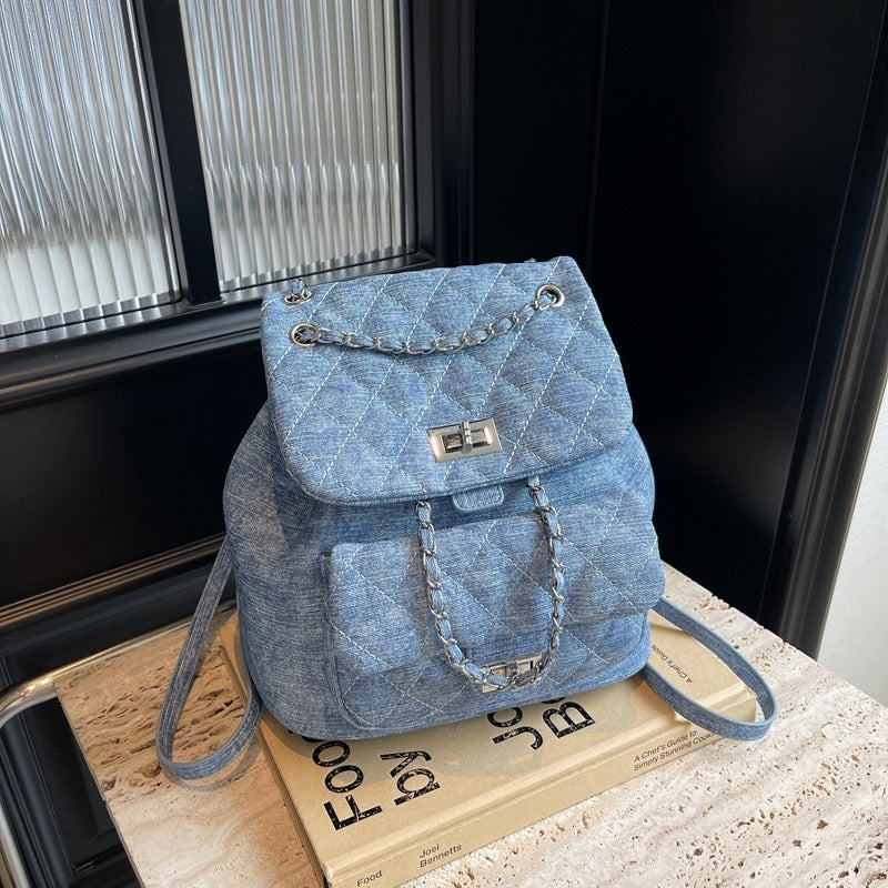 Denim Rhombus Small Chain Backpack