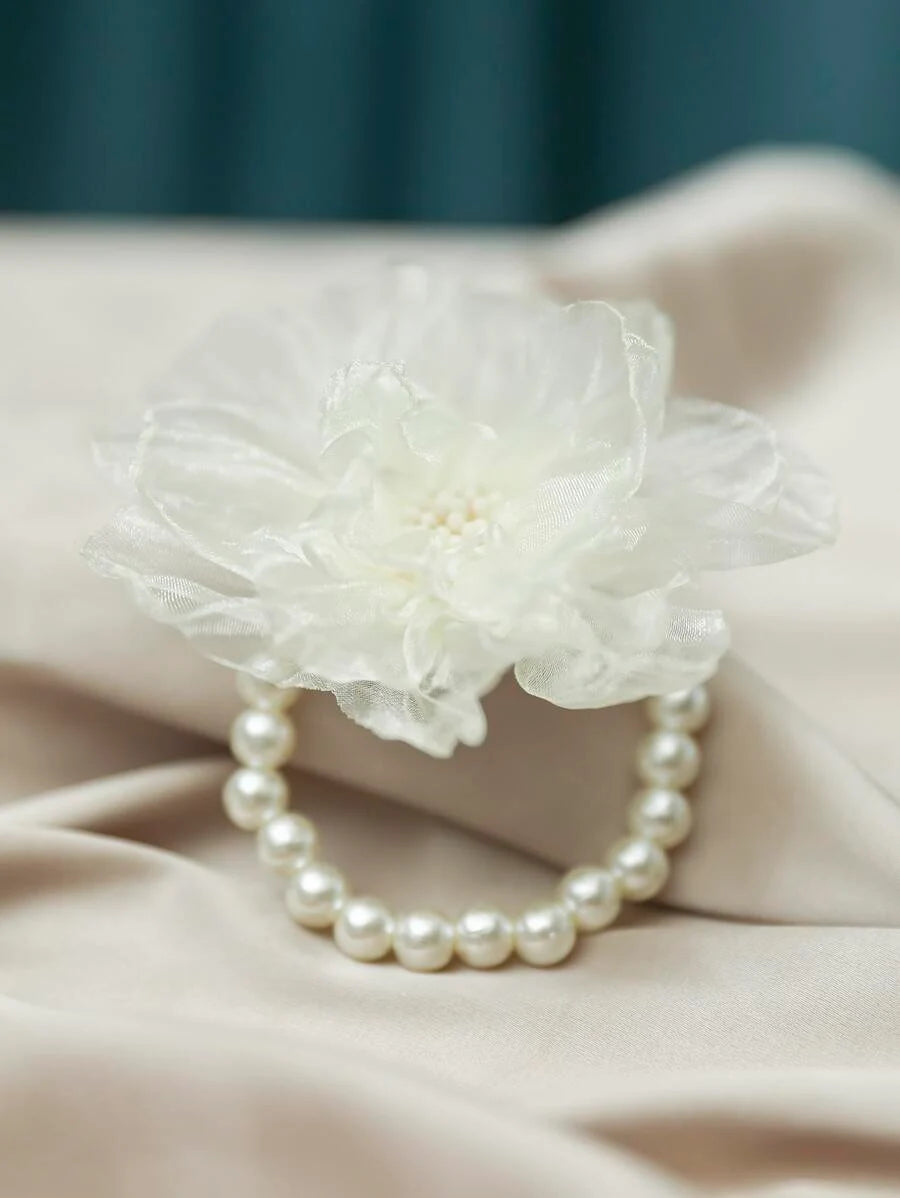 Faux Pearl & Flower Wrist Corsage