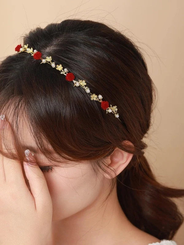 Faux Pearl & Flower Skinny Headband