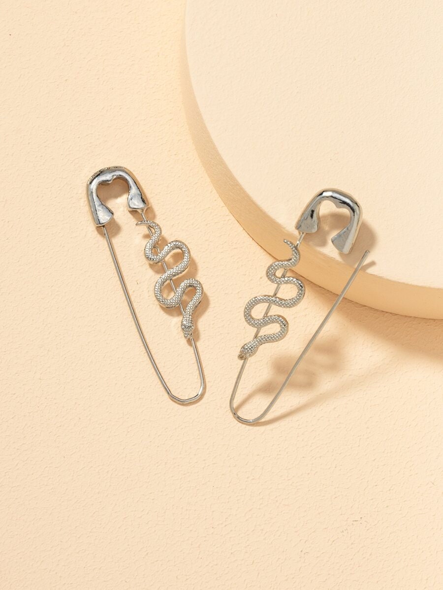 Snake Safety Pin Design Earrings