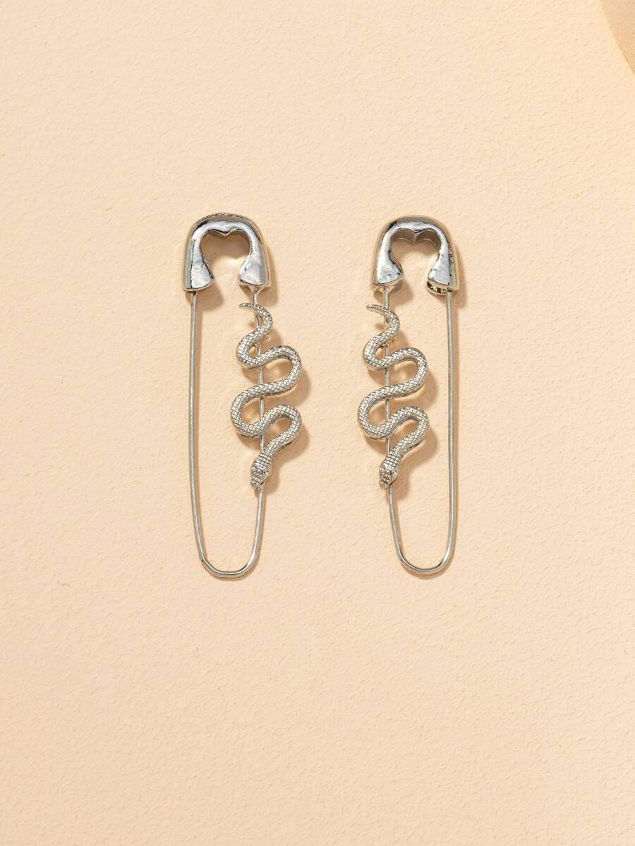 Snake Safety Pin Design Earrings