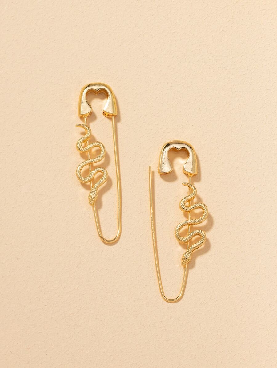 Snake Safety Pin Design Earrings