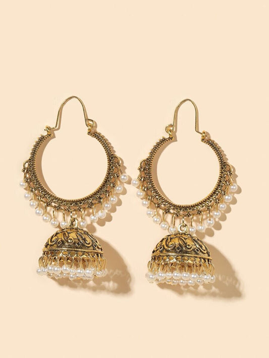 Faux Pearl Tassel Drop Jhumka Earrings