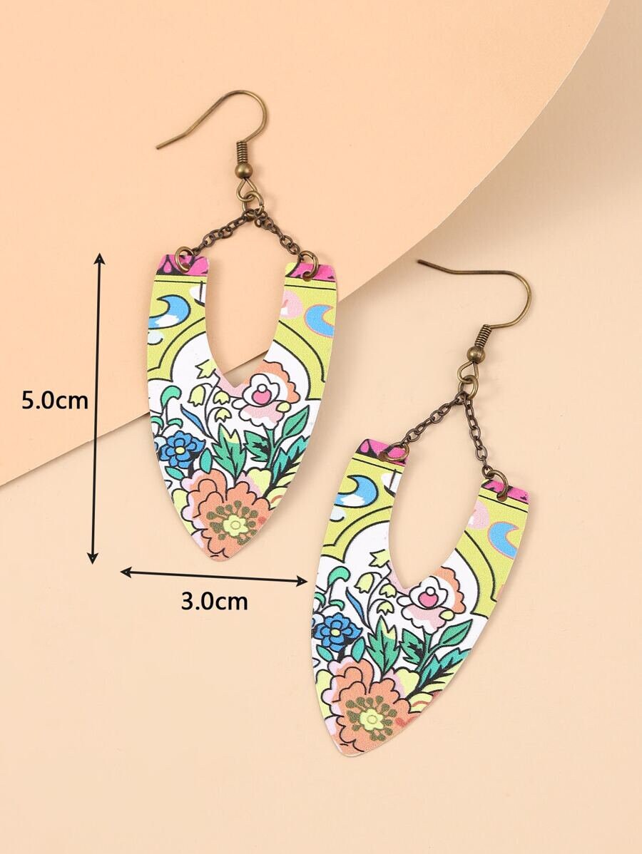 Flower Pattern Geometric Drop Earrings