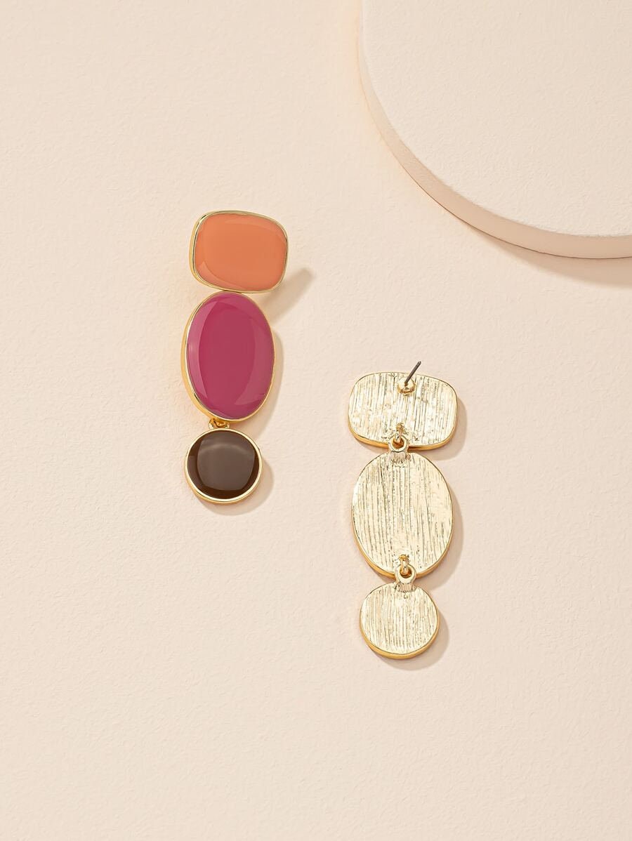 Color Block Geometric Drop Earrings