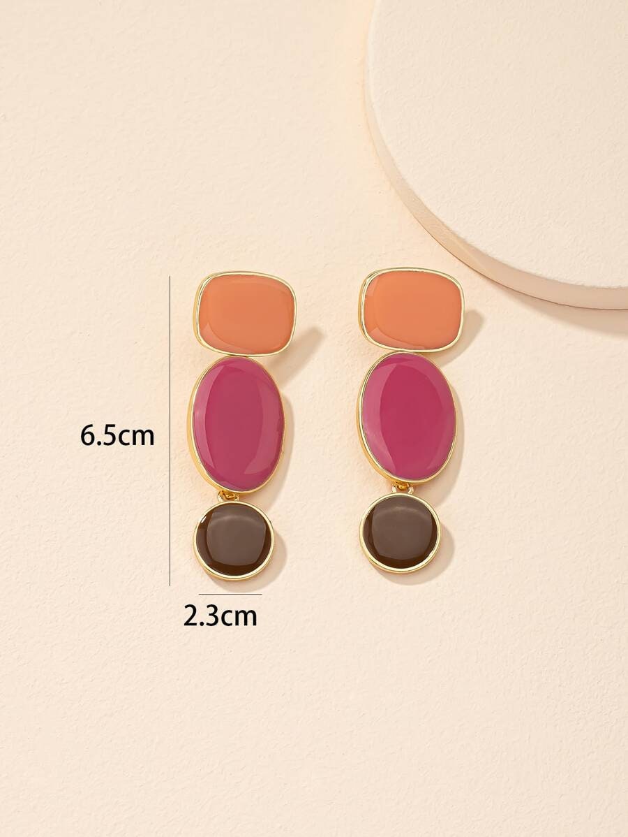 Color Block Geometric Drop Earrings