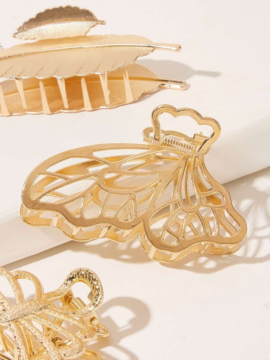 3pcs Leaf & Butterfly Shaped Hair Claw