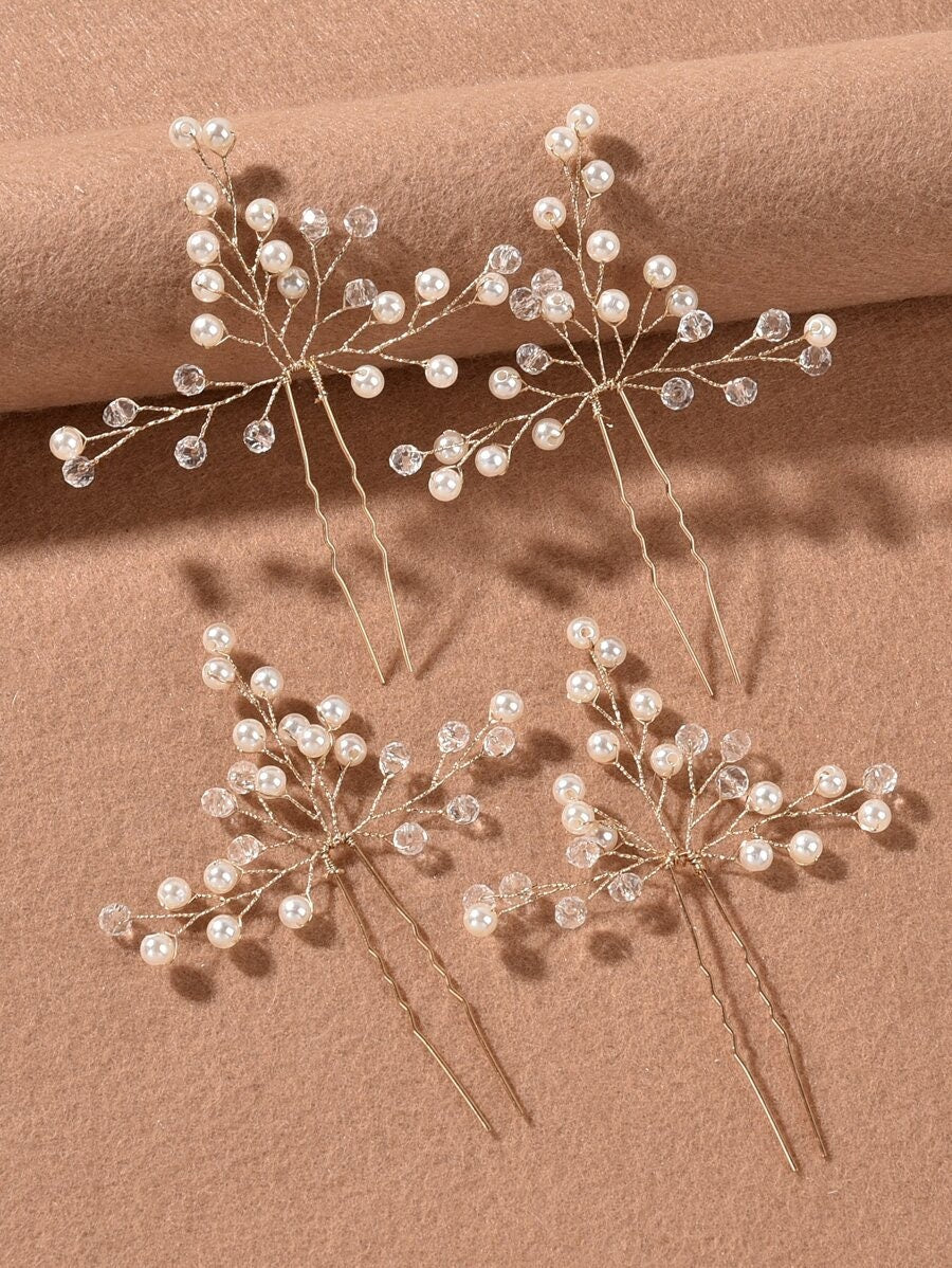 4pcs Faux Pearl Decor Hair Pin