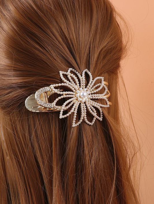 Faux Pearl Flower Decor Hair Clip