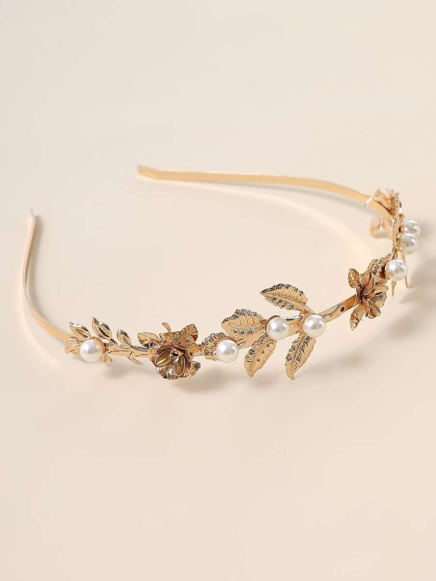 Leaf Metal & Faux Pearl Headband