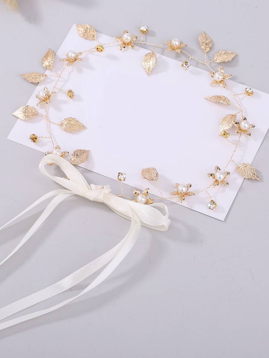 Faux Pearl And Leaf Headband