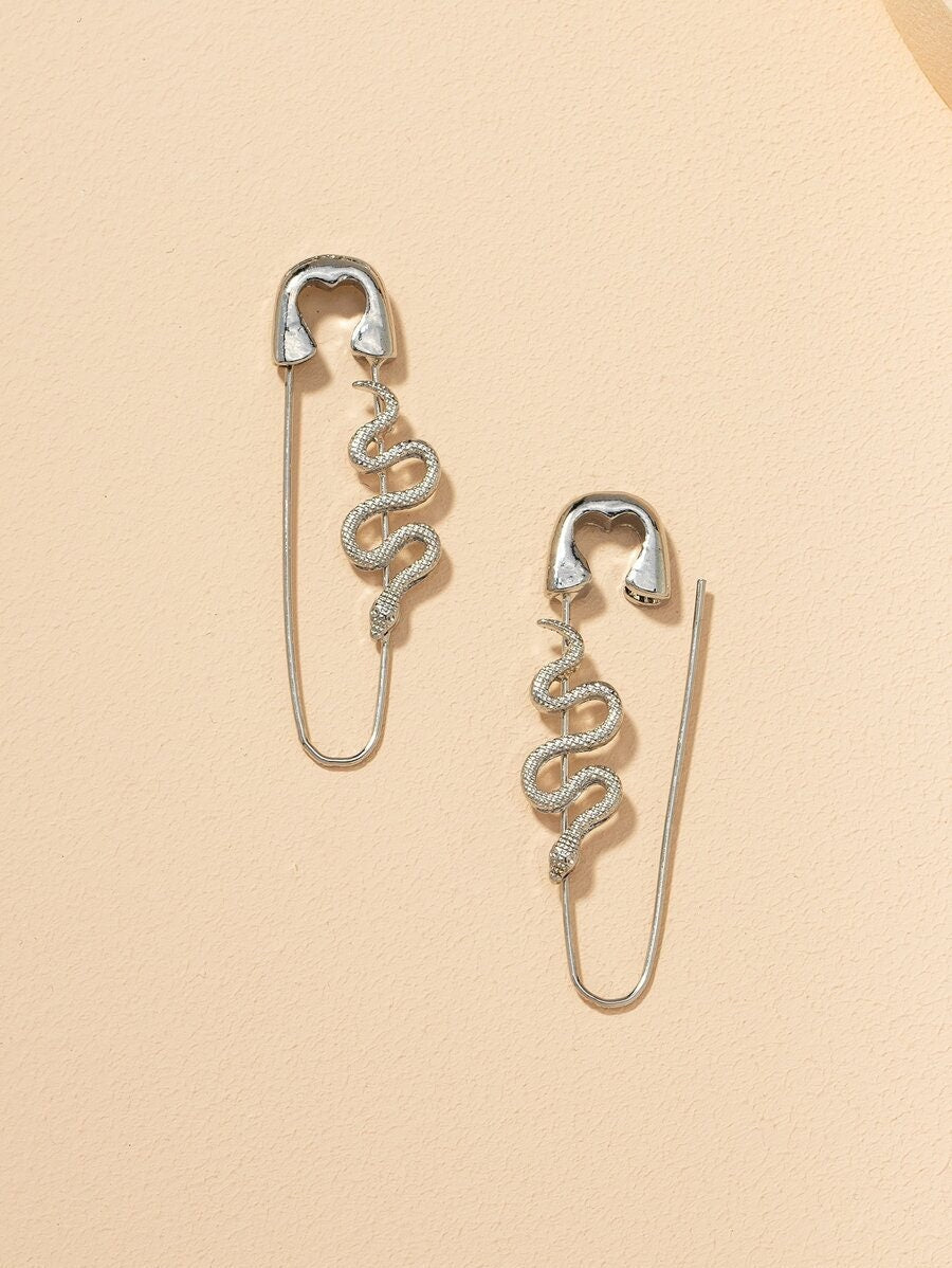 Snake Safety Pin Design Earrings