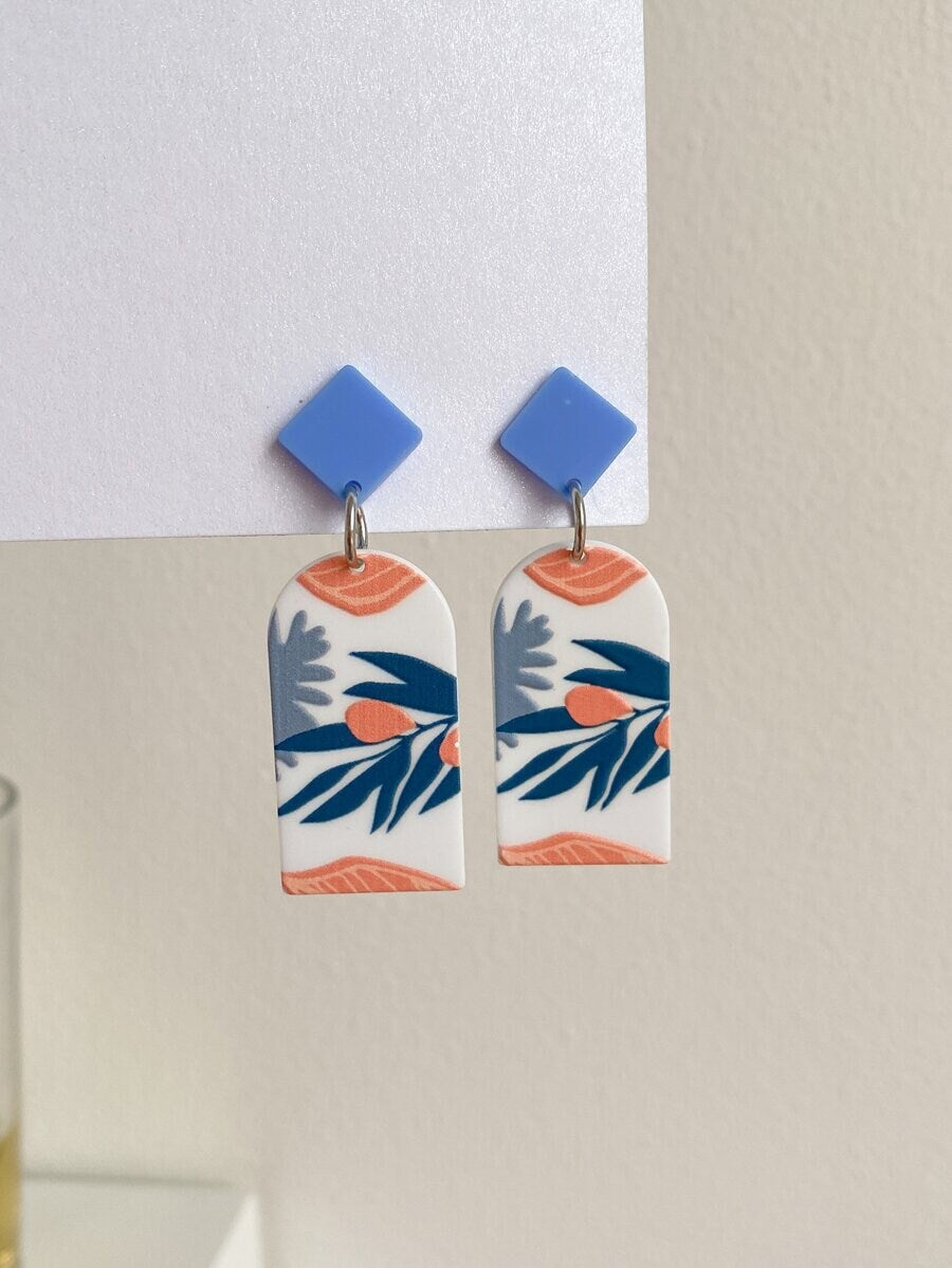 Leaf Print Geometric Drop Earrings