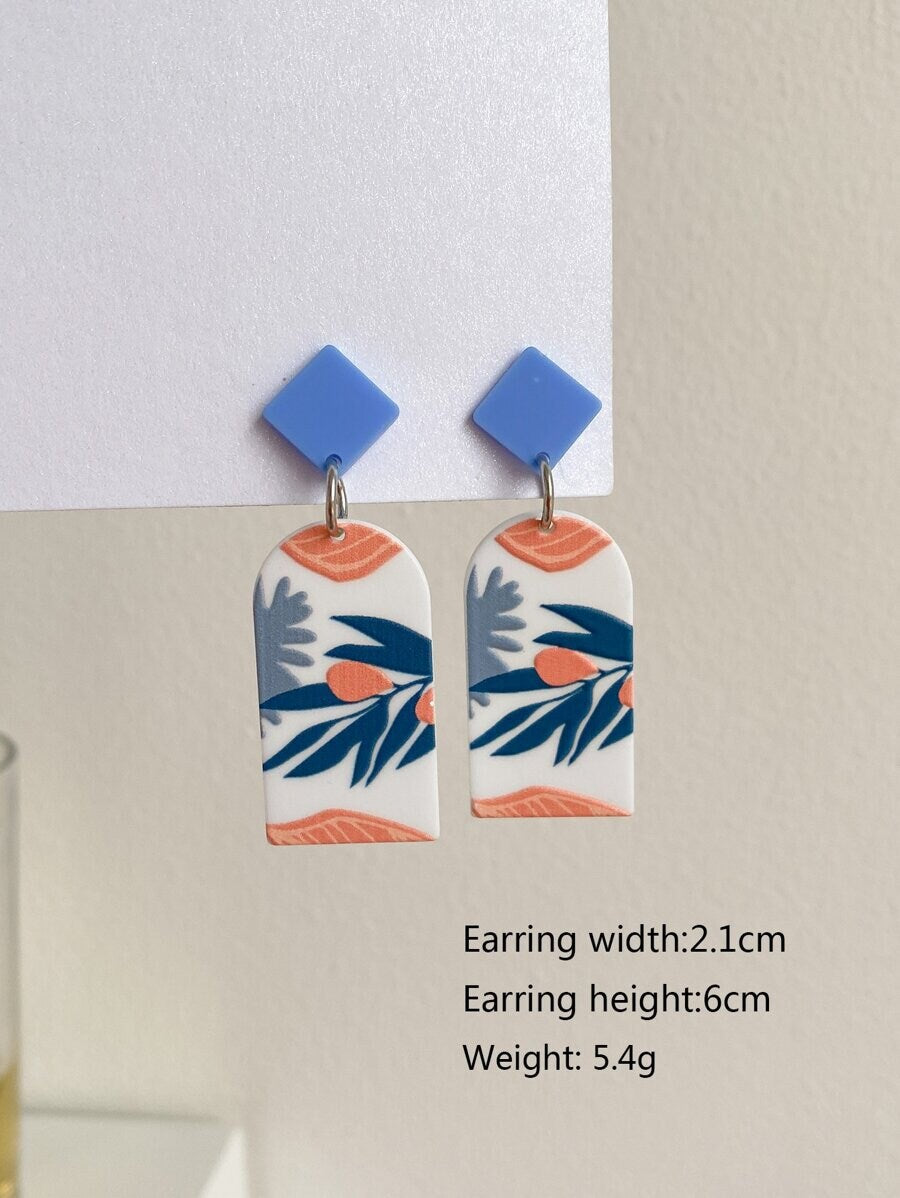 Leaf Print Geometric Drop Earrings