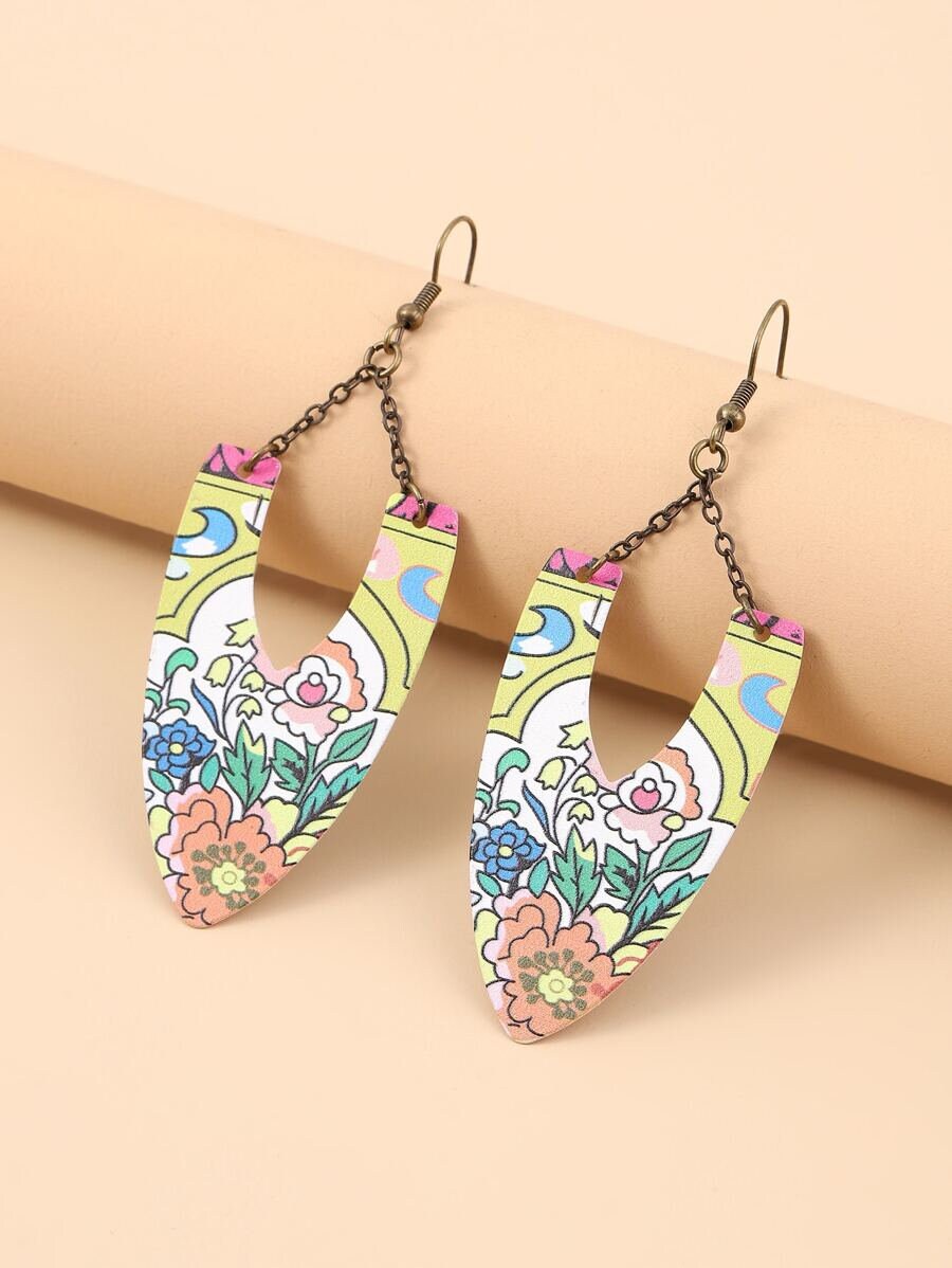 Flower Pattern Geometric Drop Earrings