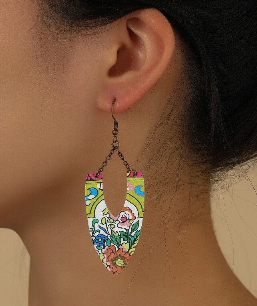 Flower Pattern Geometric Drop Earrings