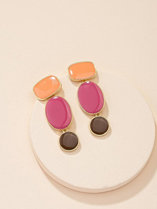 Color Block Geometric Drop Earrings