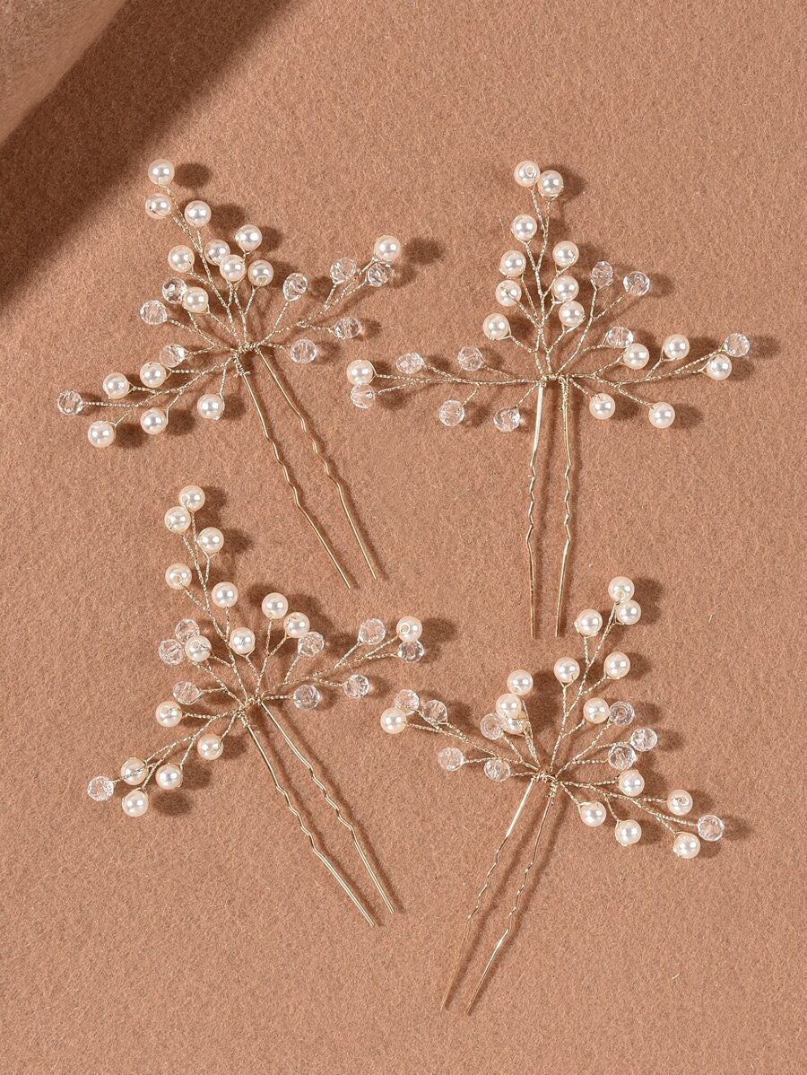 4pcs Faux Pearl Decor Hair Pin