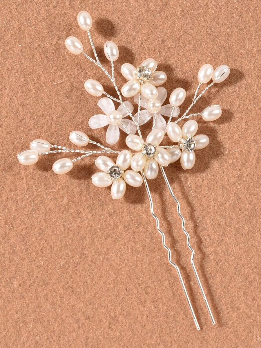 2pcs Faux Pearl Flower Hair Pin