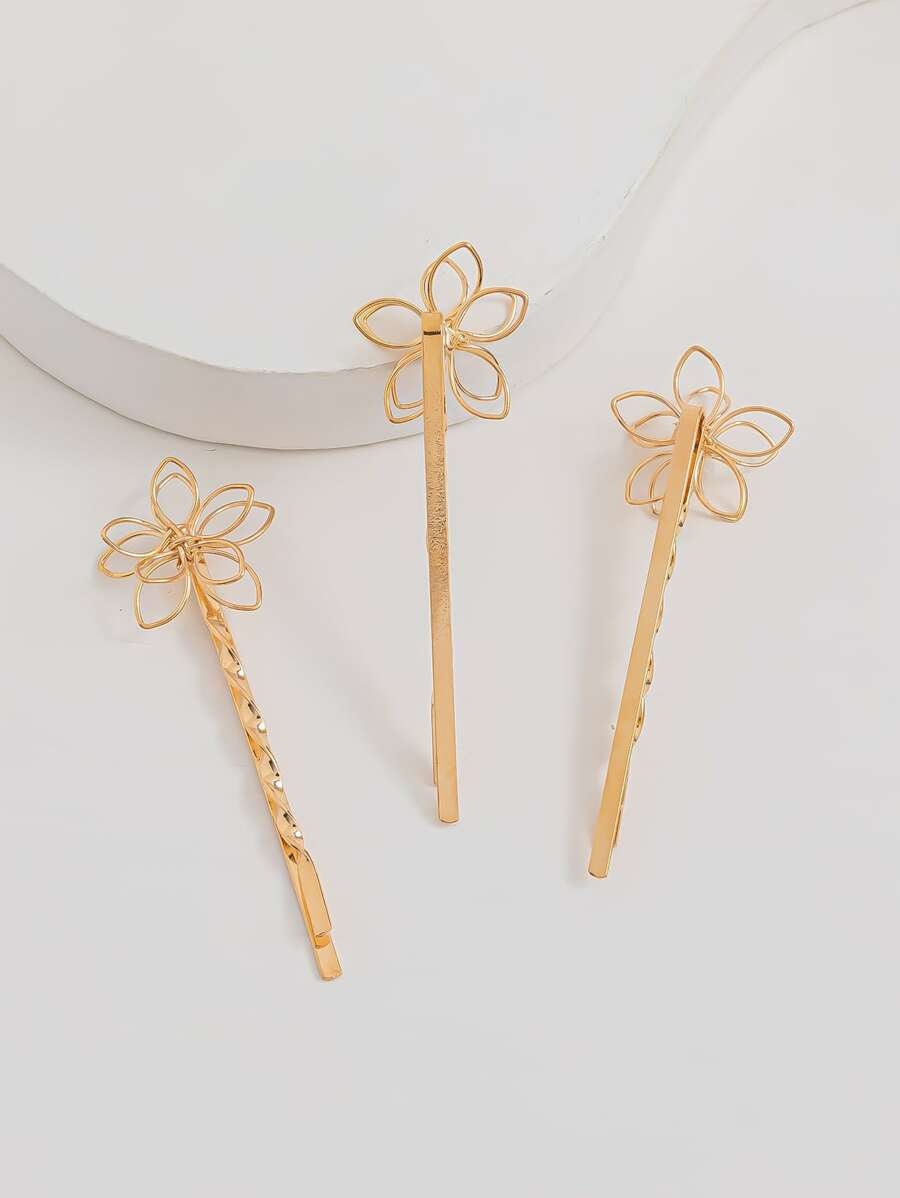 3pcs Flower Decor Hair Clip