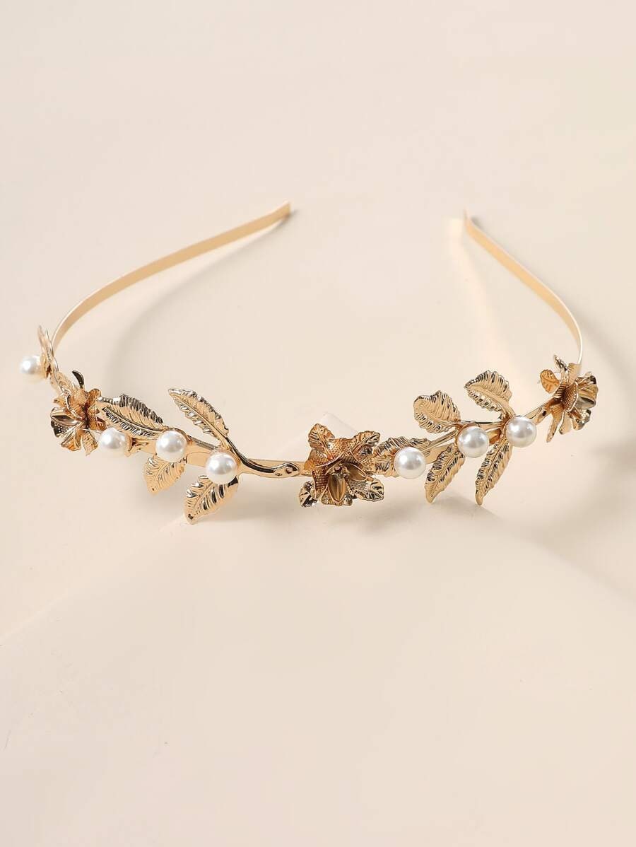 Leaf Metal & Faux Pearl Headband