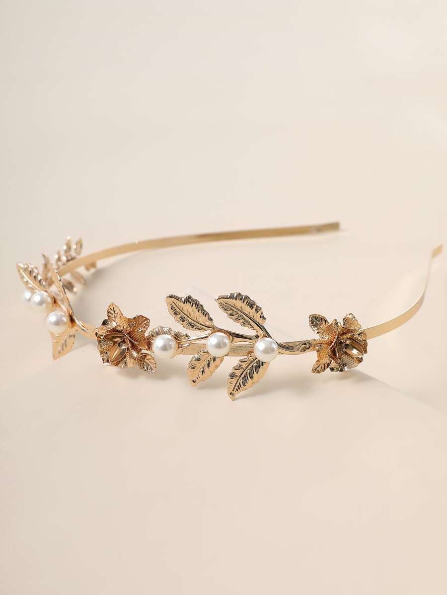 Leaf Metal & Faux Pearl Headband