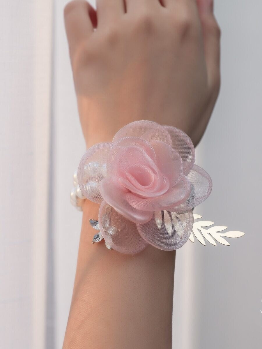 Mesh Flower Decor Wrist Corsage