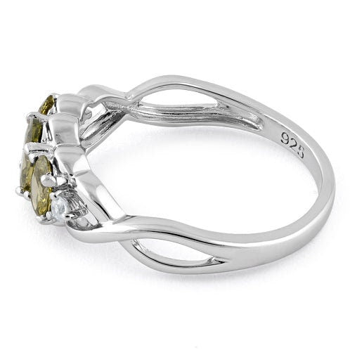 Sterling Silver Triple Oval Peridot CZ Ring