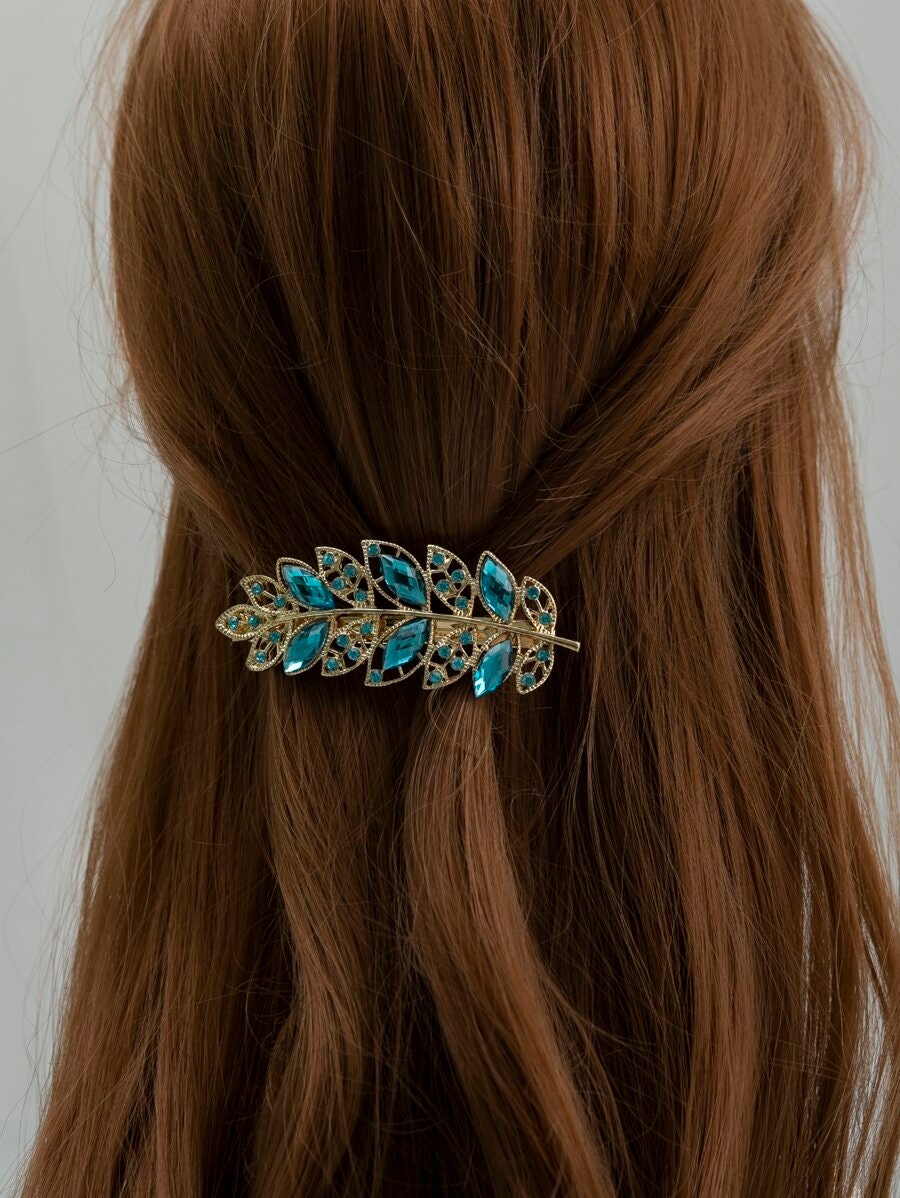 Rhinestone Leaf Decor Hair Clip