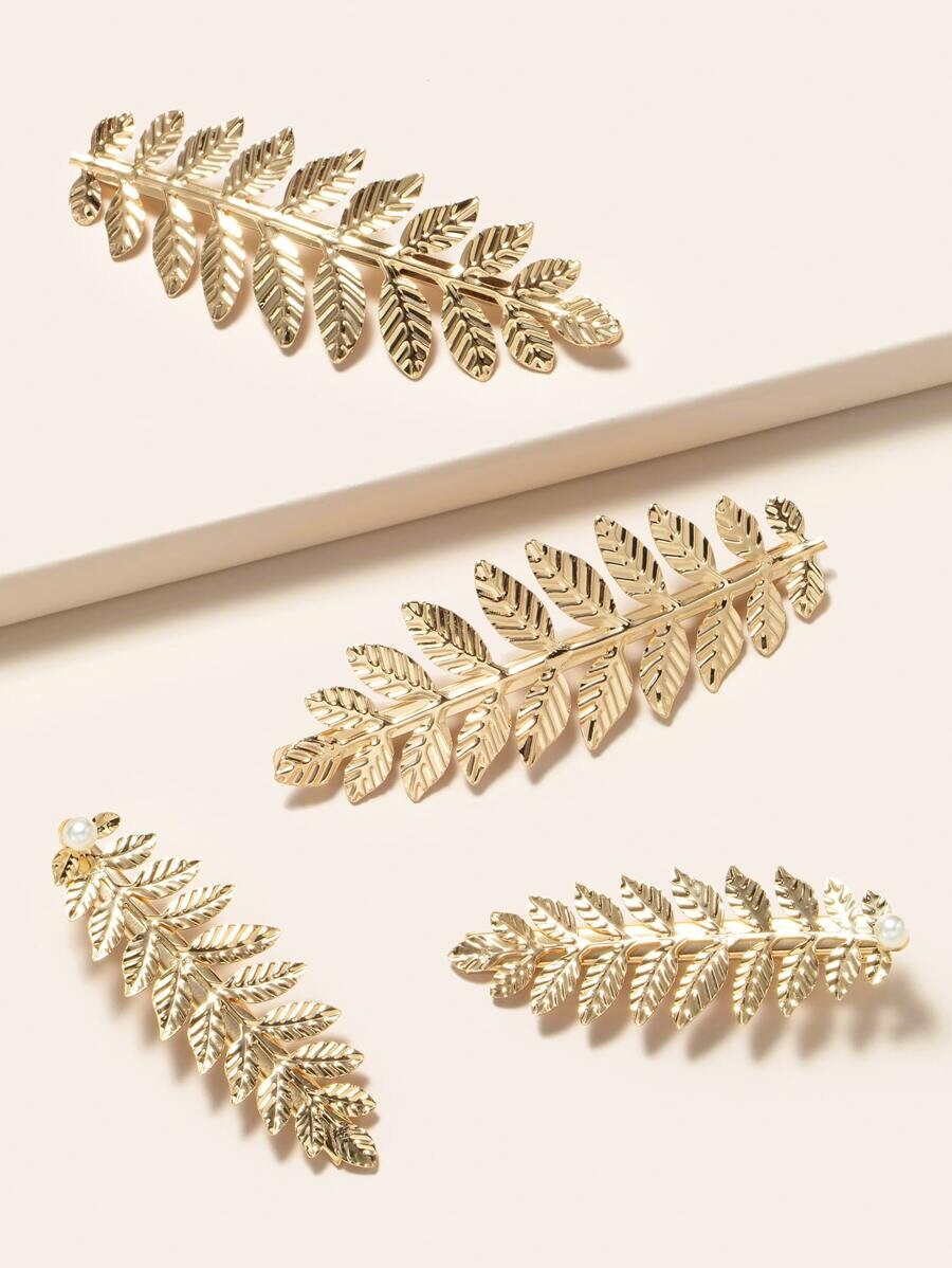 4pcs Metal Leaf Decor Hair Clip