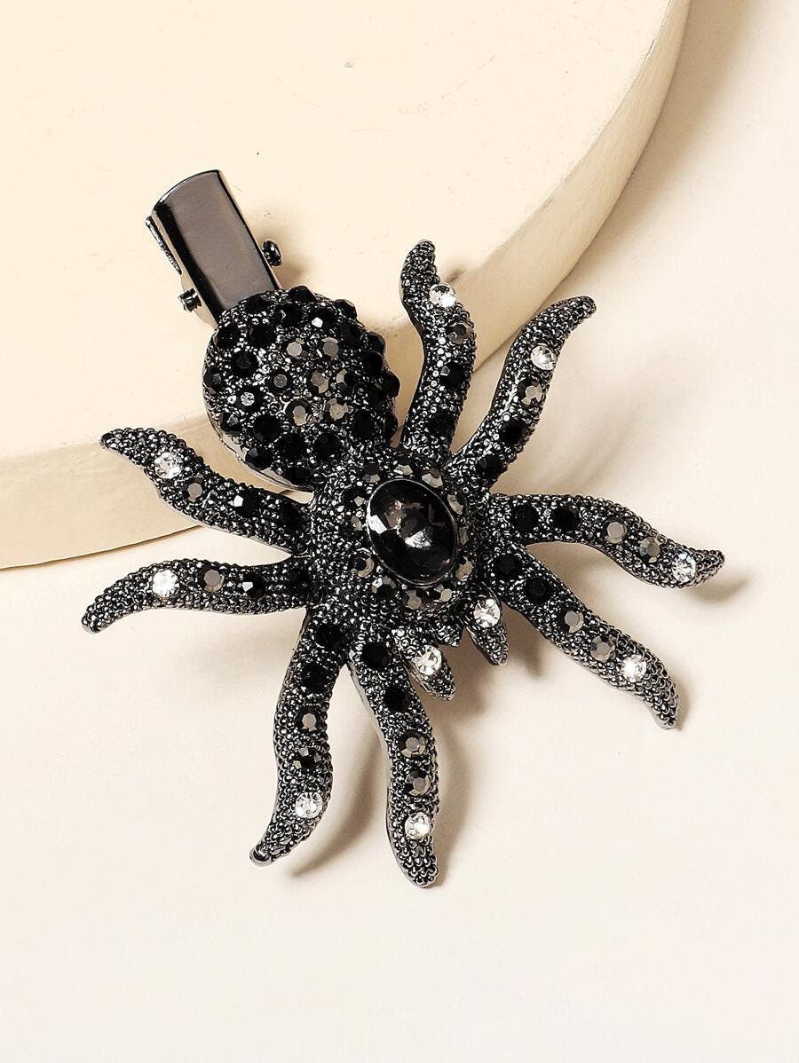 Halloween Rhinestone Spider Hair Clip